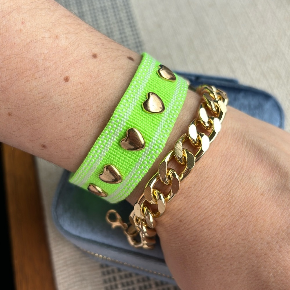 NWT Neon Green Embroidered Bracelet And A Golden Bracelet